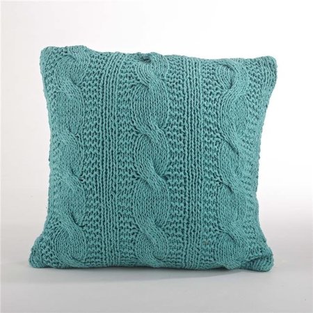 SARO LIFESTYLE SARO 1020.TQ20S 20 in. Cable Knit Design Down Filled Cotton Throw Pillow  Turquoise 1020.TQ20S